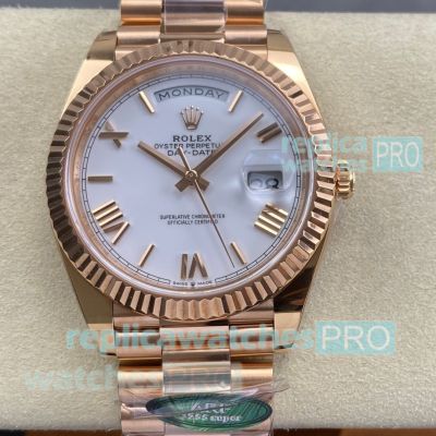 ARF 1-1 Clone Rolex 3255 Day-Date White Face 40mm Rose Gold Watch 